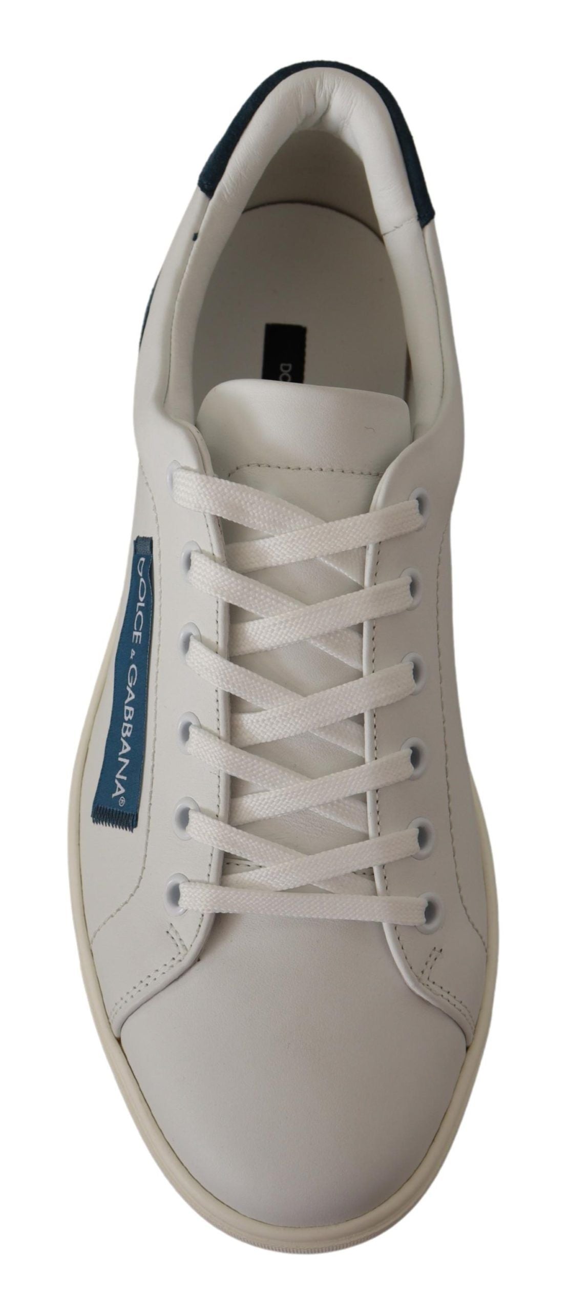 Dolce &amp; Gabbana Weiß-blaue Leder-Low-Top-Sneakers