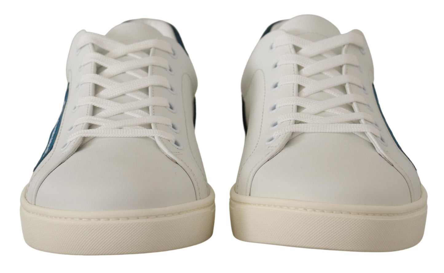 Dolce &amp; Gabbana White Blue Leather Low Top Sneakers