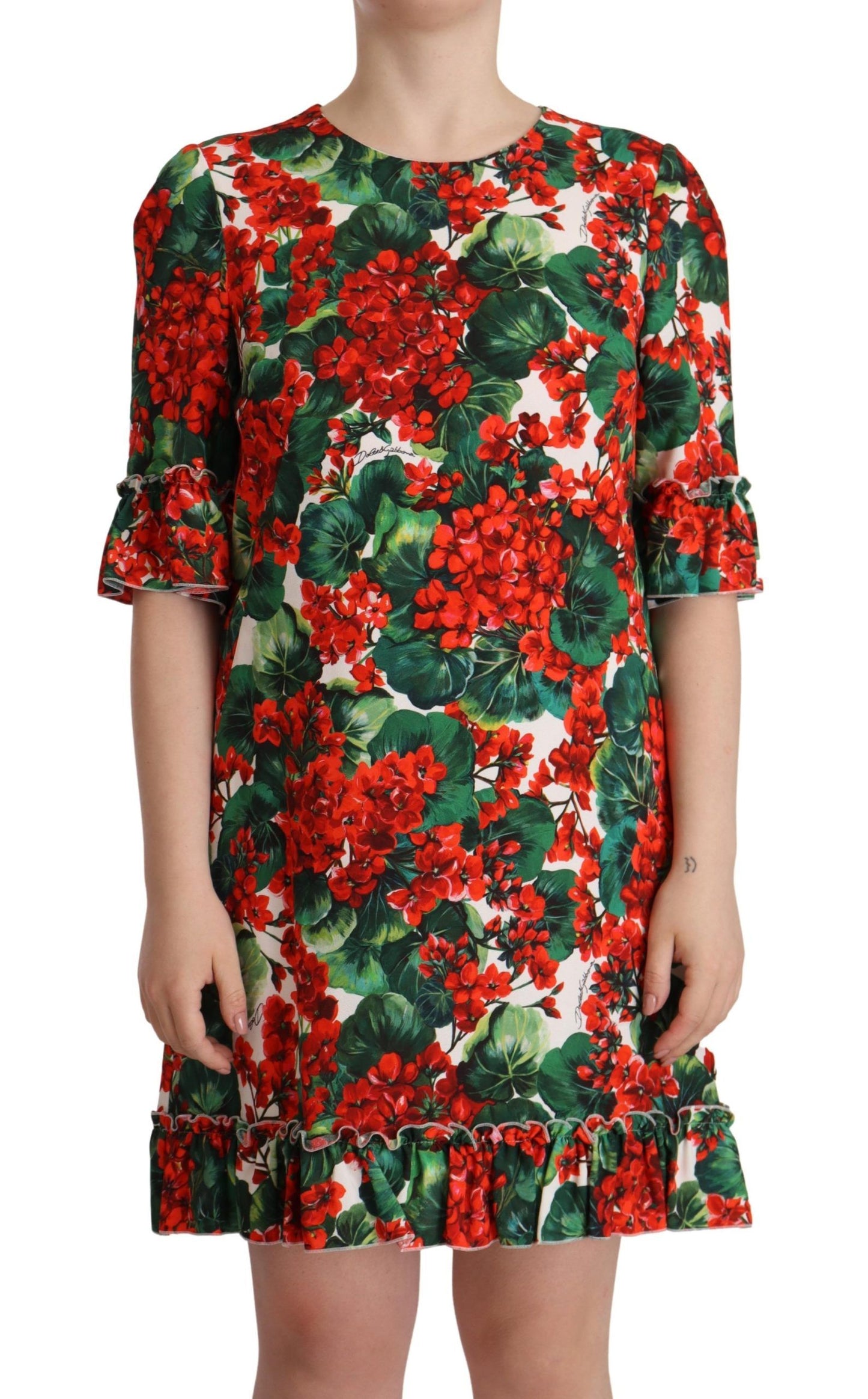 Dolce &amp; Gabbana Multicolor Red Floral Shift Gown Dress