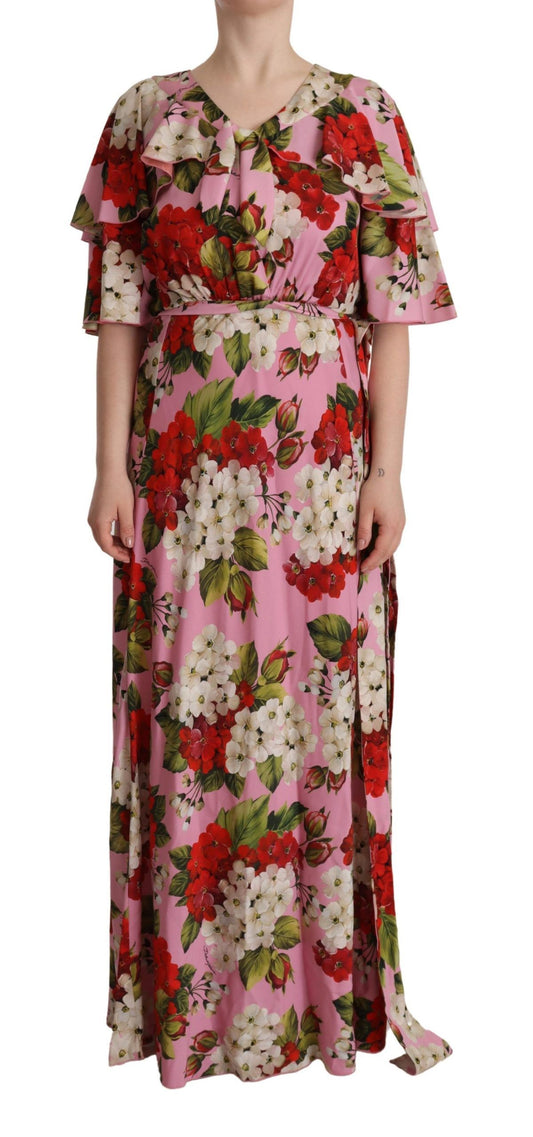 Dolce &amp; Gabbana Pink Floral Silk Stretch Gown Maxi Dress