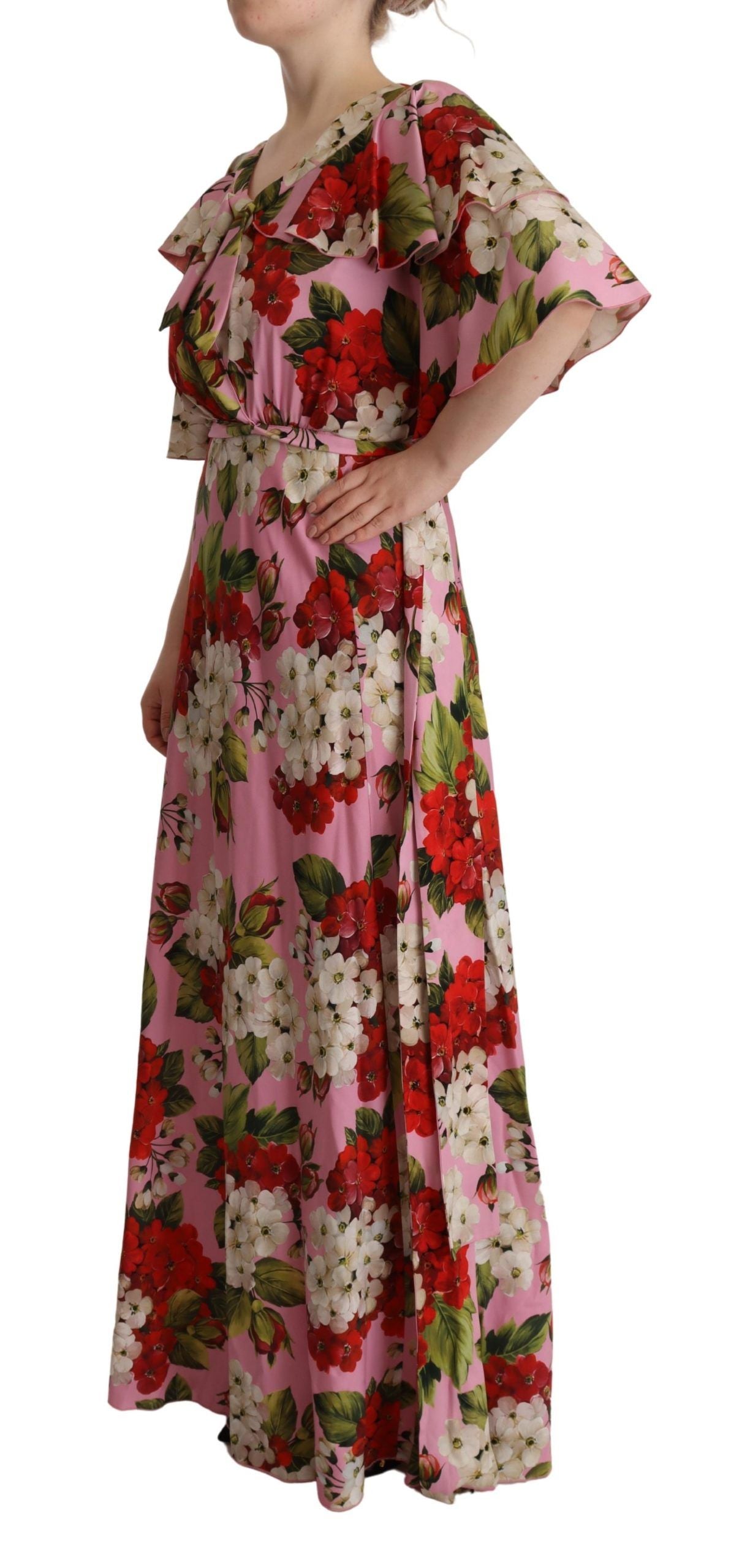 Dolce &amp; Gabbana Pink Floral Silk Stretch Gown Maxi Dress