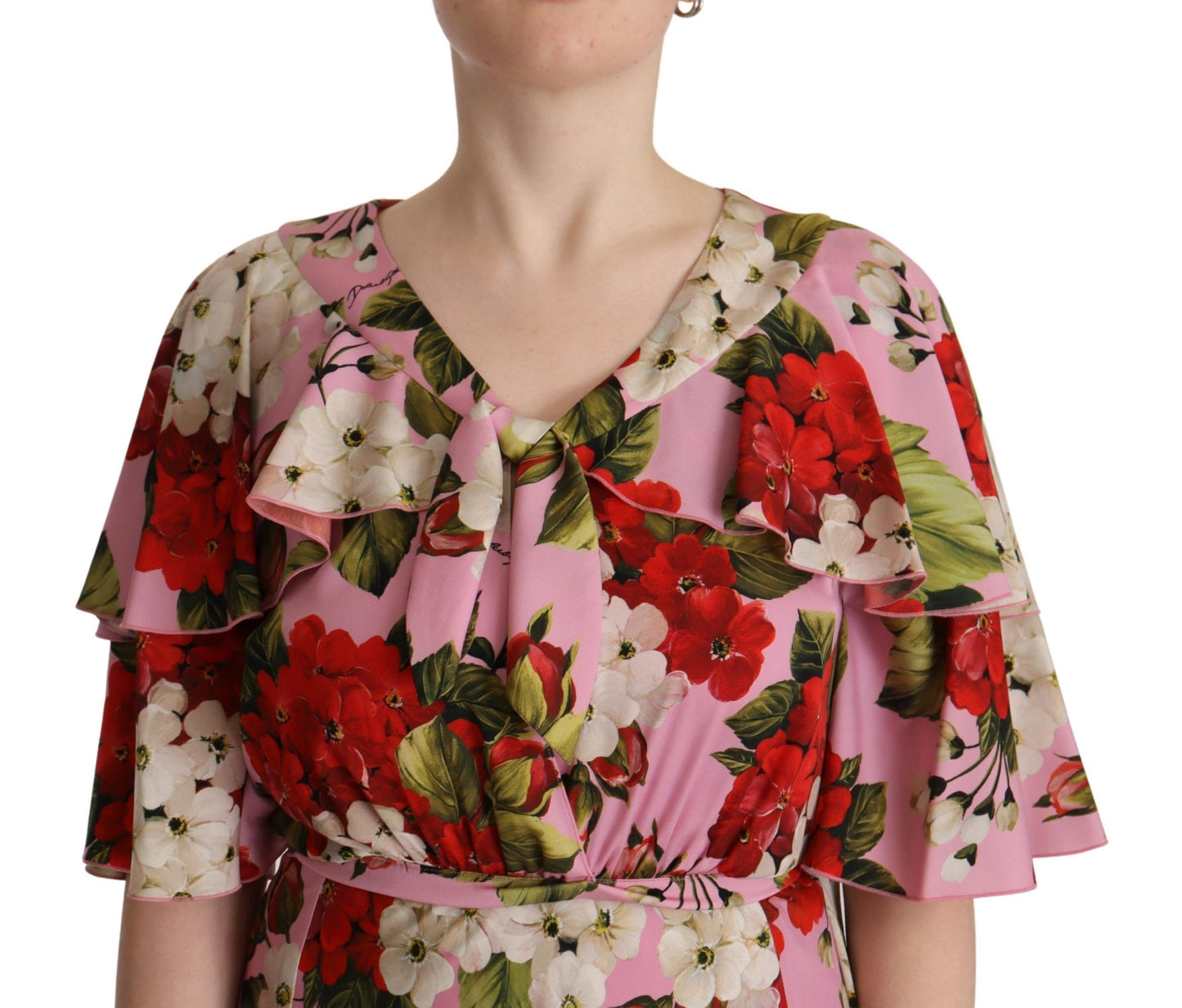 Dolce &amp; Gabbana Maxikleid aus Stretch-Seide mit Blumenmuster in Rosa