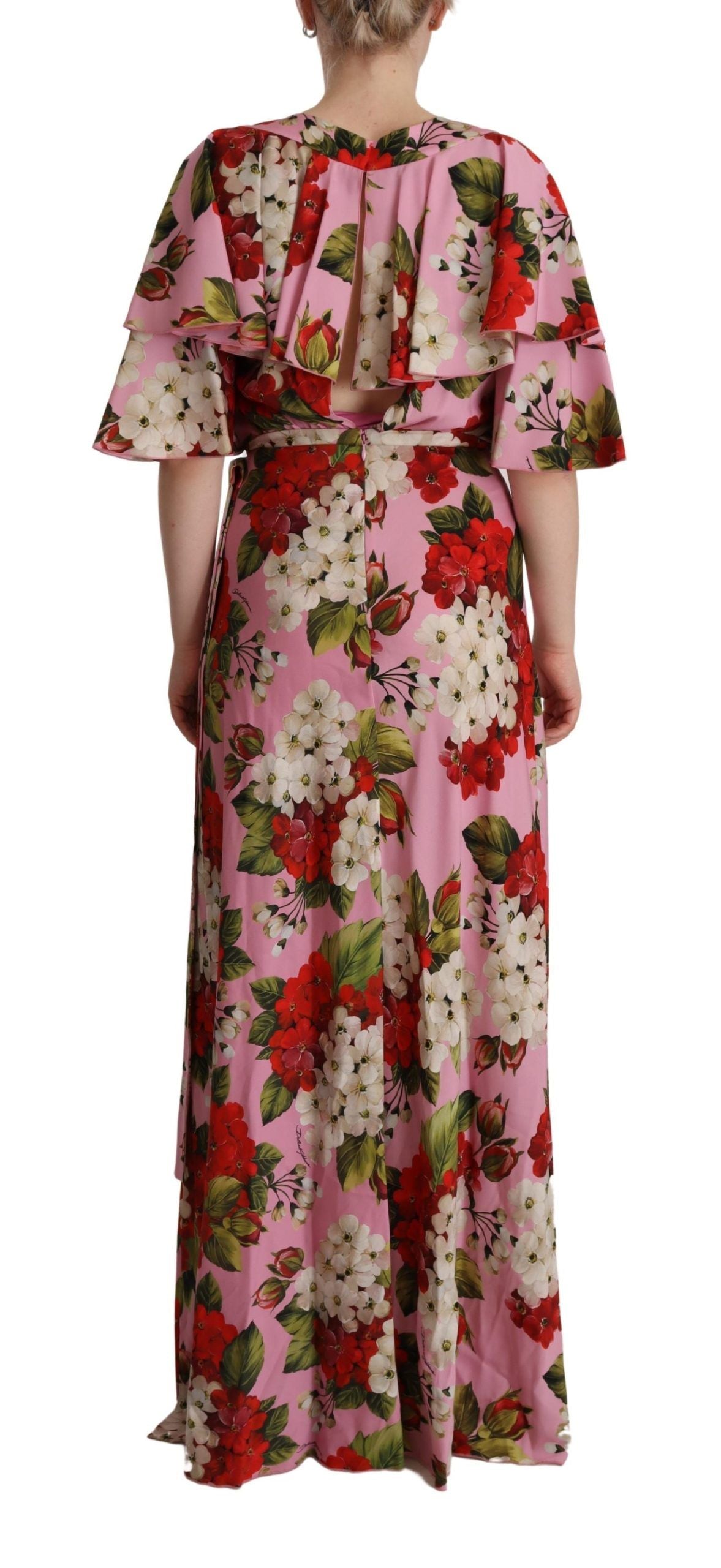 Dolce &amp; Gabbana Pink Floral Silk Stretch Gown Maxi Dress