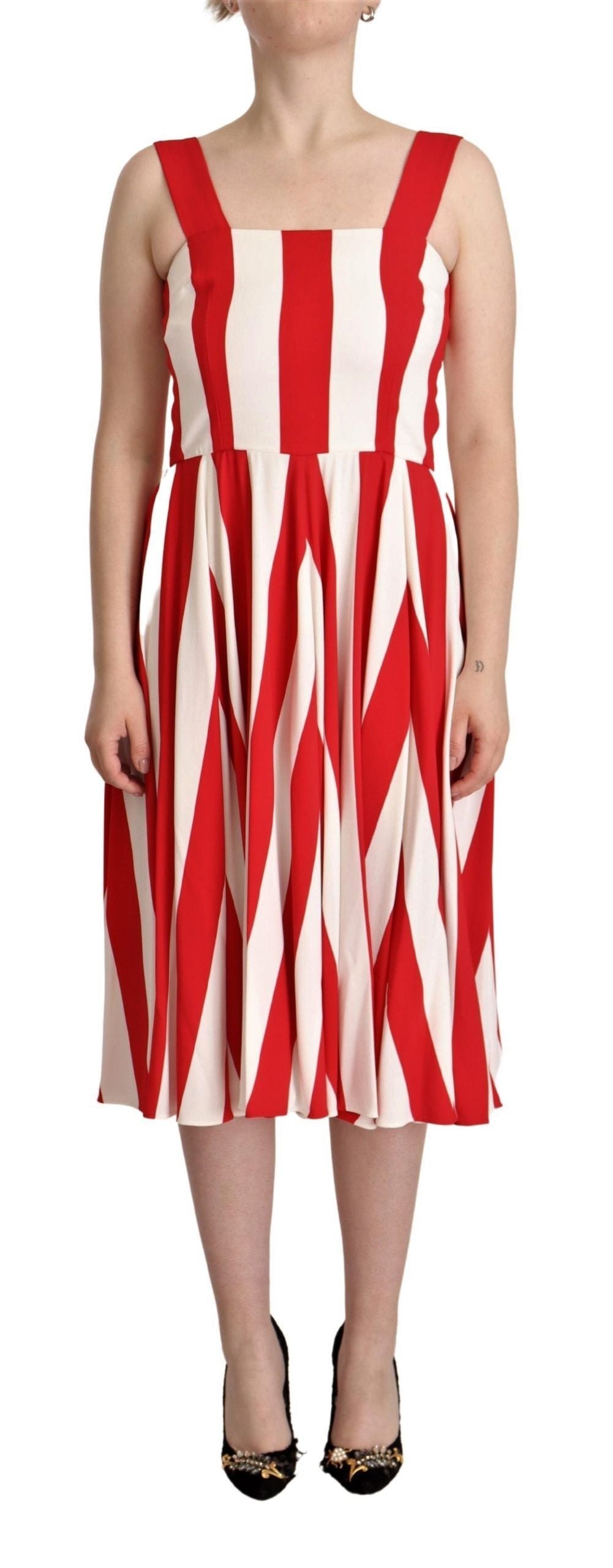 Dolce &amp; Gabbana White Red Stretch Shift A-line Gown Dress