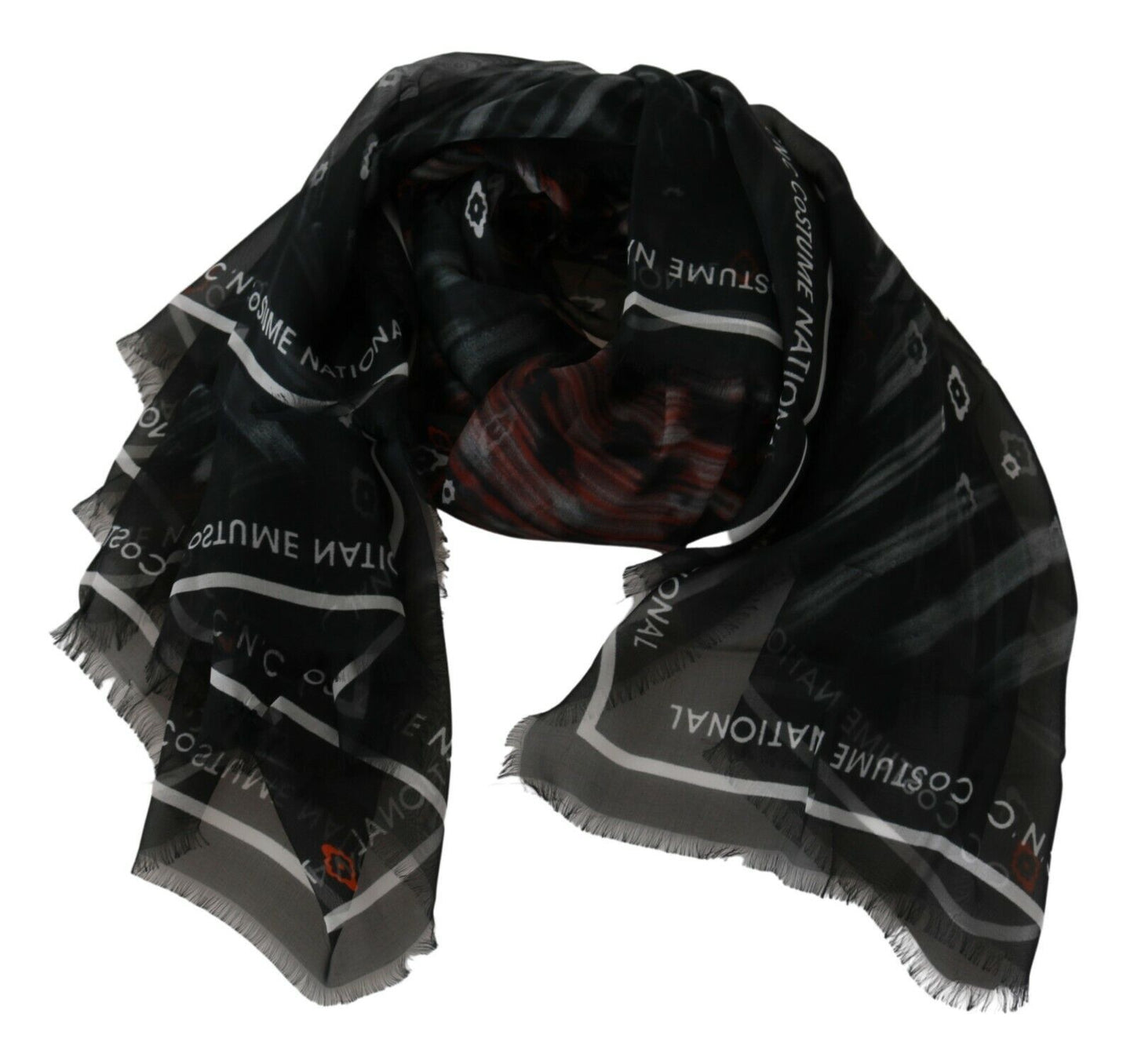 Dolce &amp; Gabbana Black Grey Silk Foulard Branded C'N'C Scarf