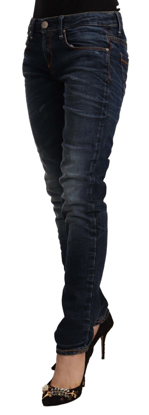 Acht blaue Skinny-Jeans aus gewaschener Baumwolle mit mittlerer Taille