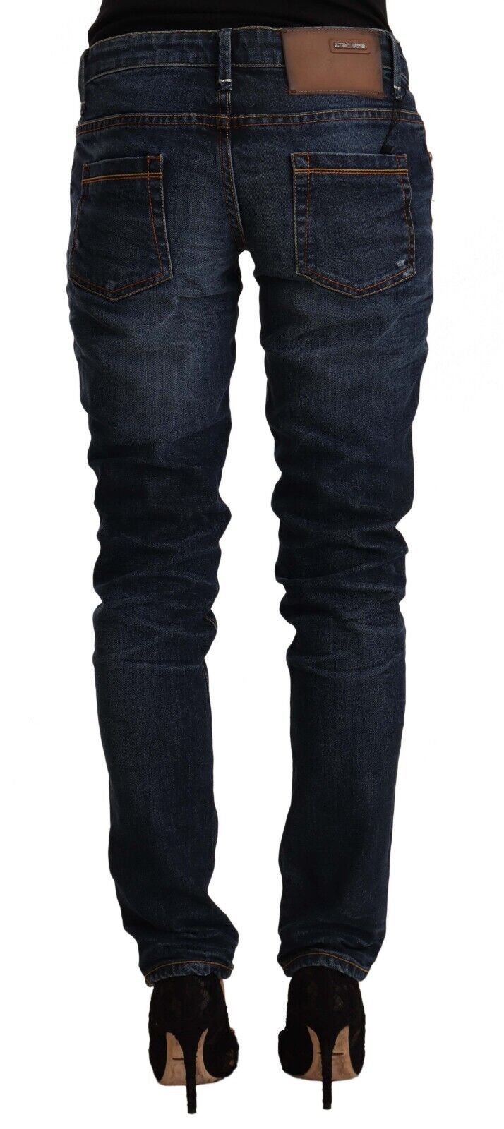 Acht blaue Skinny-Jeans aus gewaschener Baumwolle mit mittlerer Taille