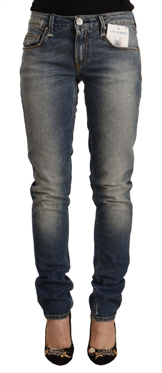 Acht blaue Skinny-Jeans aus gewaschener Baumwolle mit mittlerer Taille