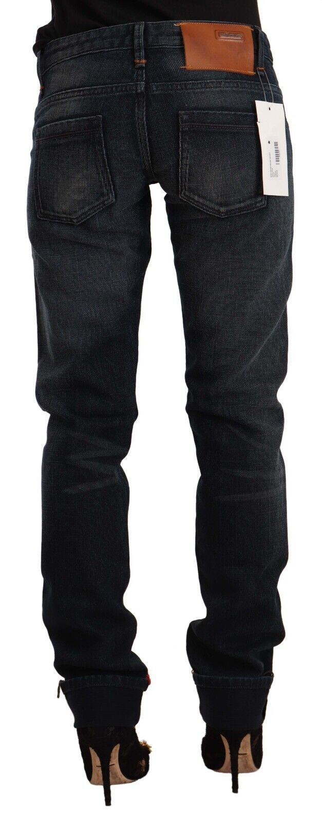 Acht schwarze Skinny-Denim-Jeans mit niedriger Taille aus gewaschener Baumwolle