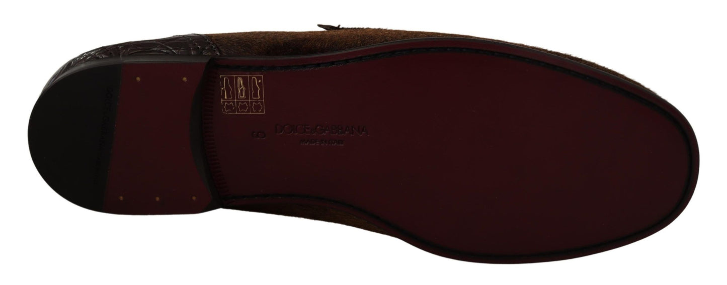 Dolce &amp; Gabbana Schuhe Kleid Loafers Braune Leder-Slip-Schuhe