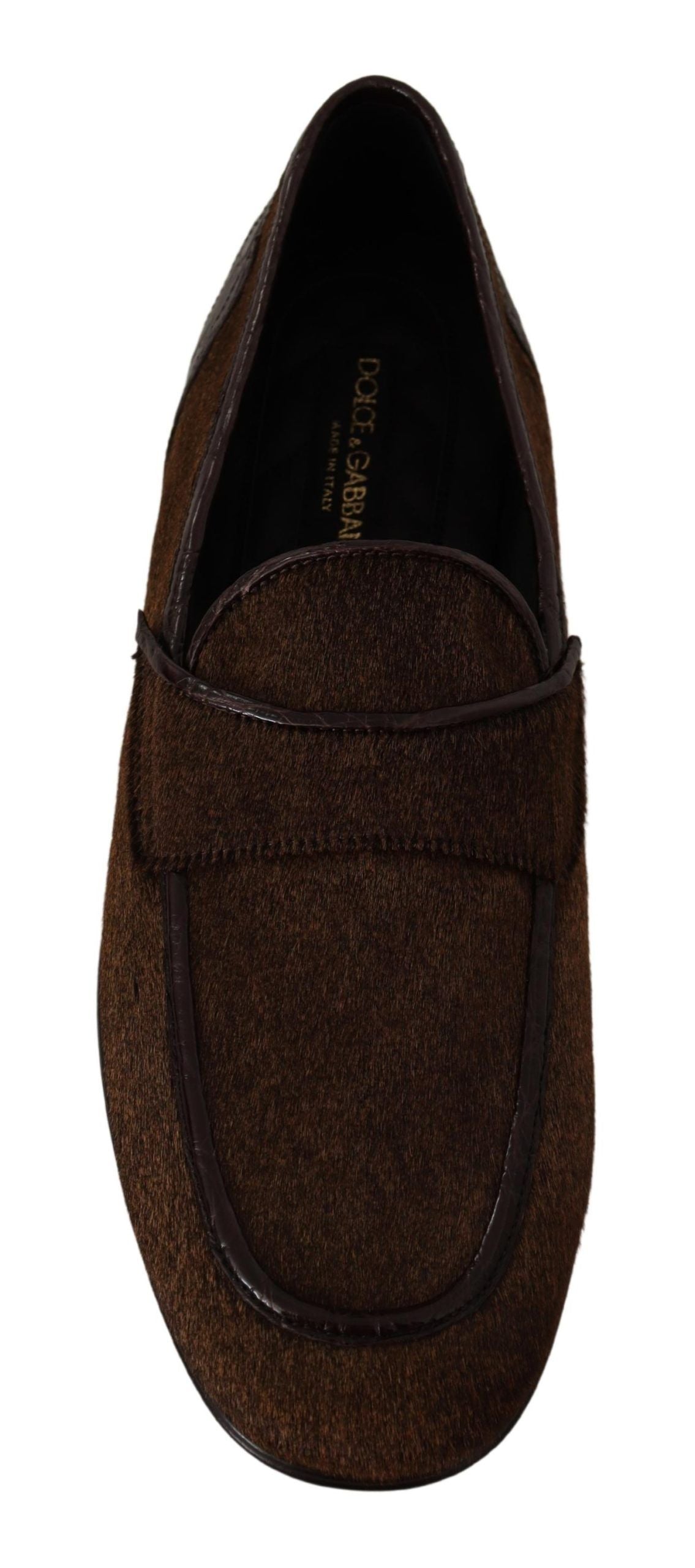 Dolce & Gabbana Elegant Brown Caiman Leather Loafers