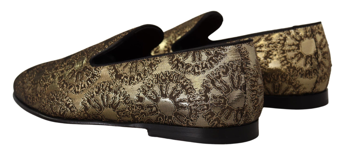 Dolce &amp; Gabbana Gold Jacquard Flats Herren-Loafer-Schuhe