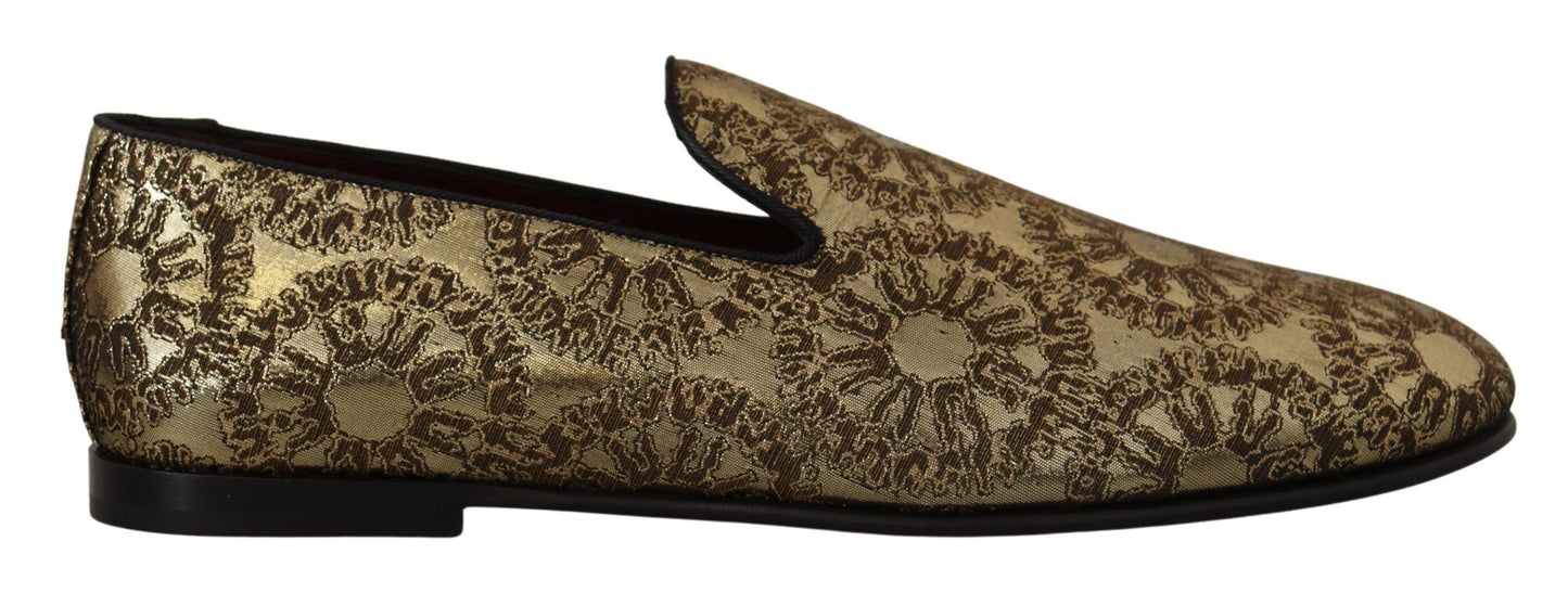 Dolce &amp; Gabbana Gold Jacquard Flats Herren-Loafer-Schuhe