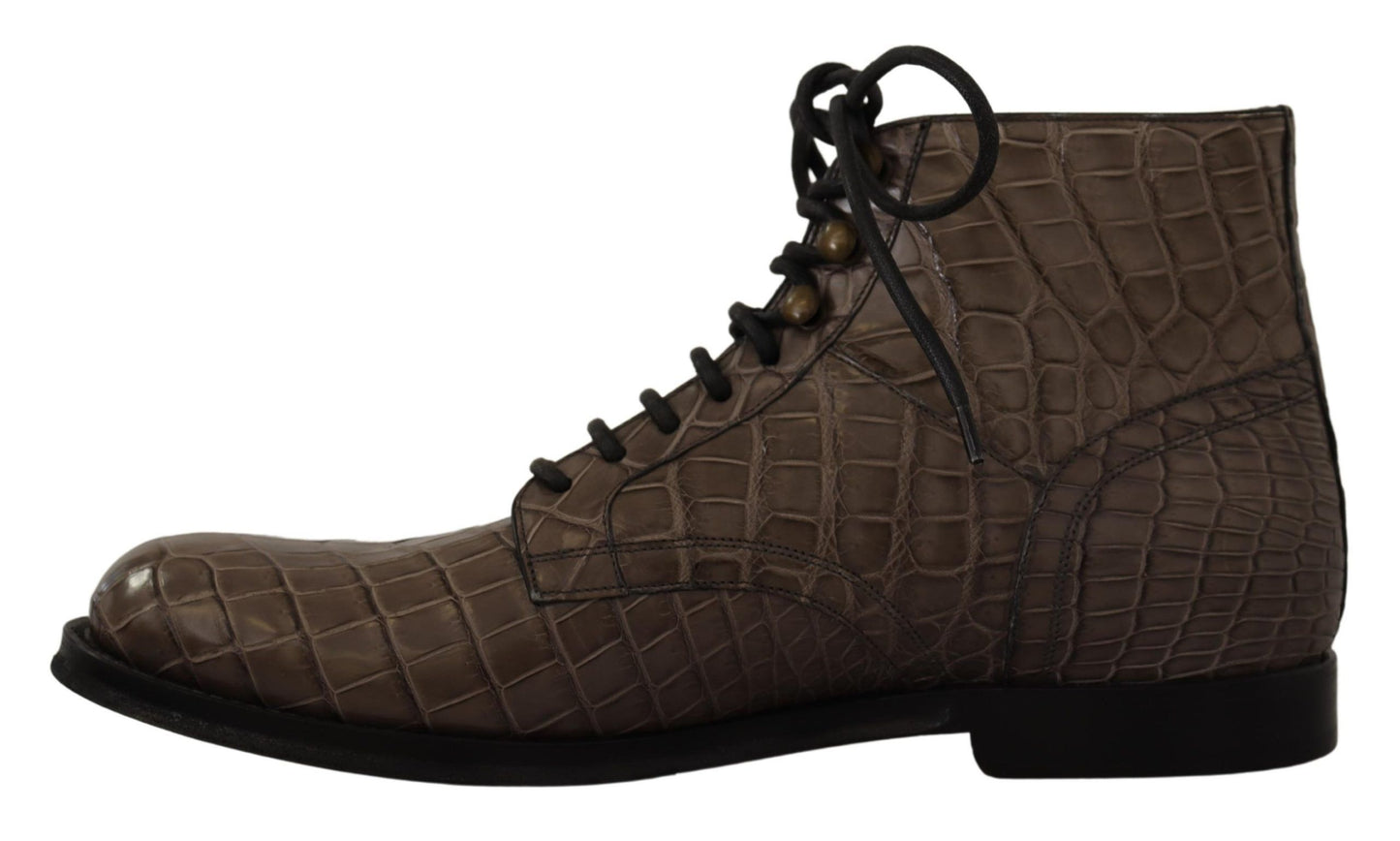 Dolce &amp; Gabbana Grey Crocodile Leather Derby Boots