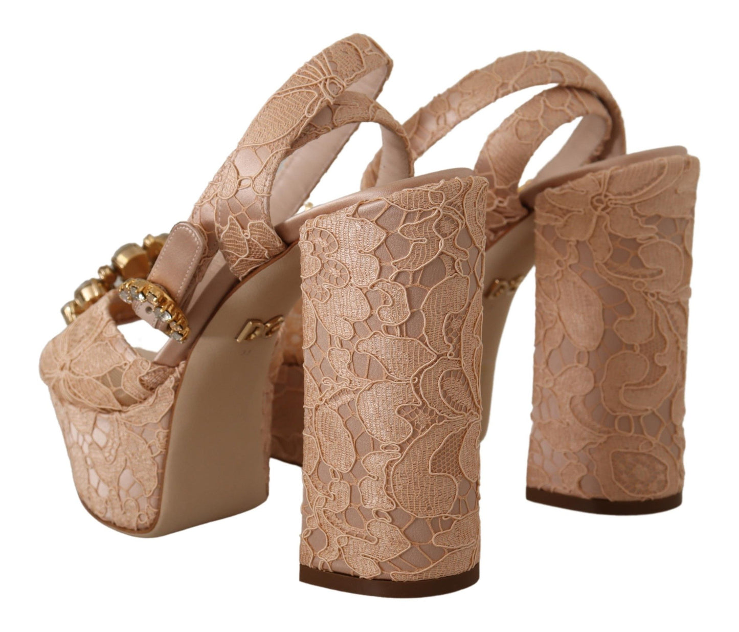 Dolce &amp; Gabbana Pink Lace Taormina Platform Sandals Shoes