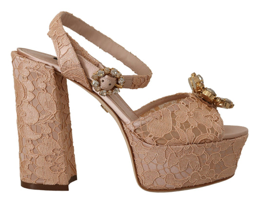 Dolce &amp; Gabbana Pink Lace Taormina Platform Sandals Shoes