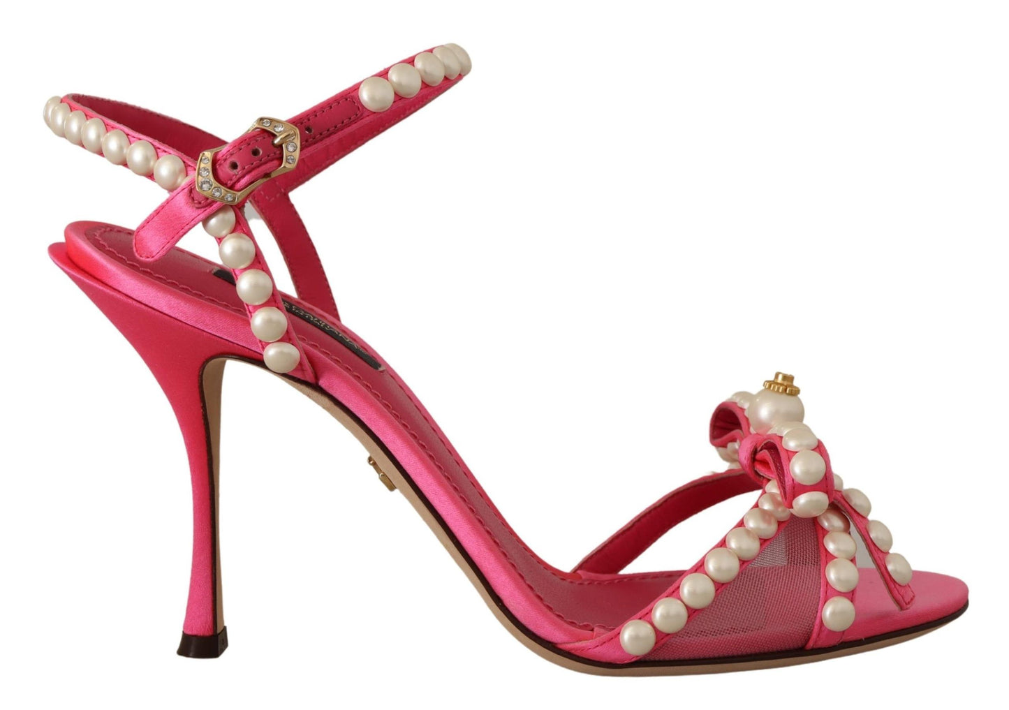 Dolce &amp; Gabbana Pink Satin White Pearl Crystals Heels Shoes