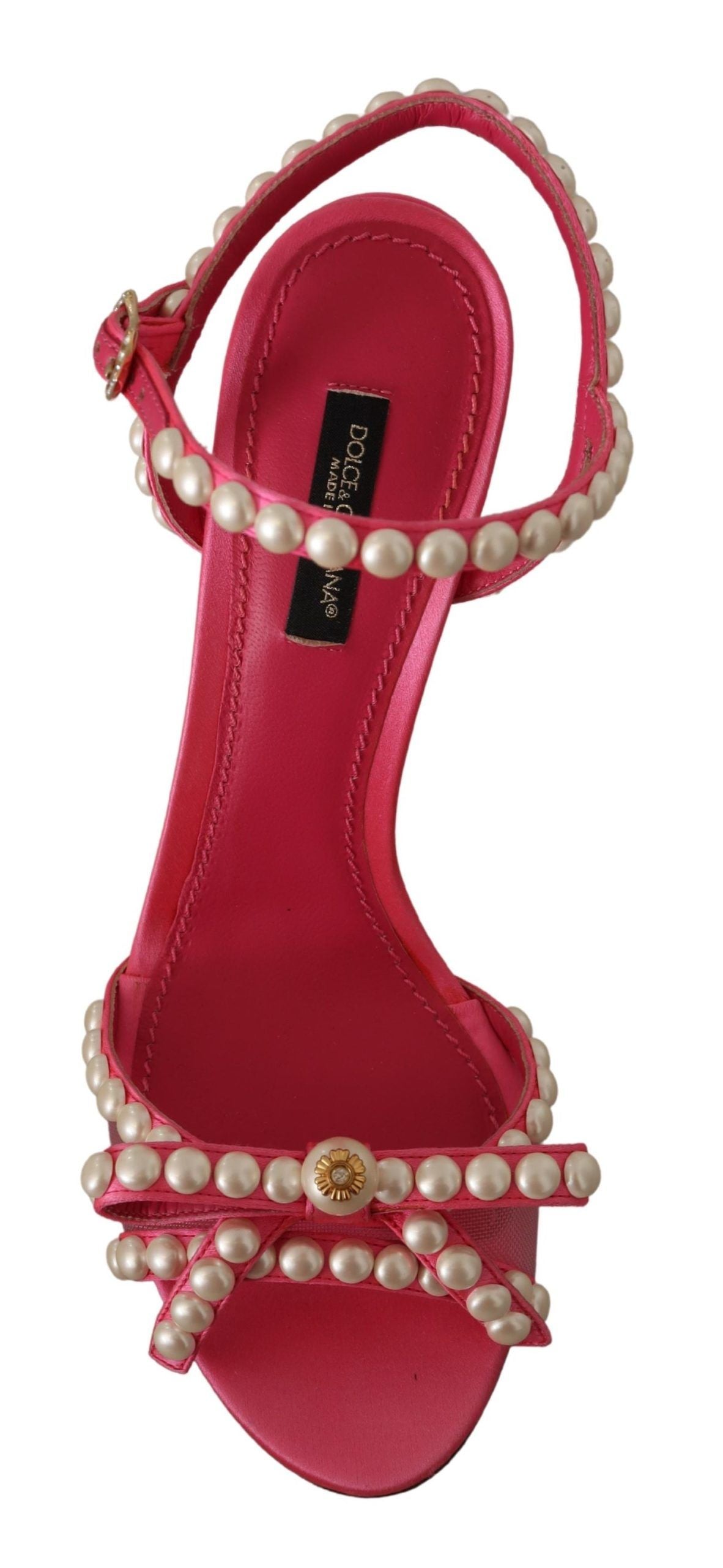 Dolce &amp; Gabbana Pink Satin White Pearl Crystals Heels Shoes