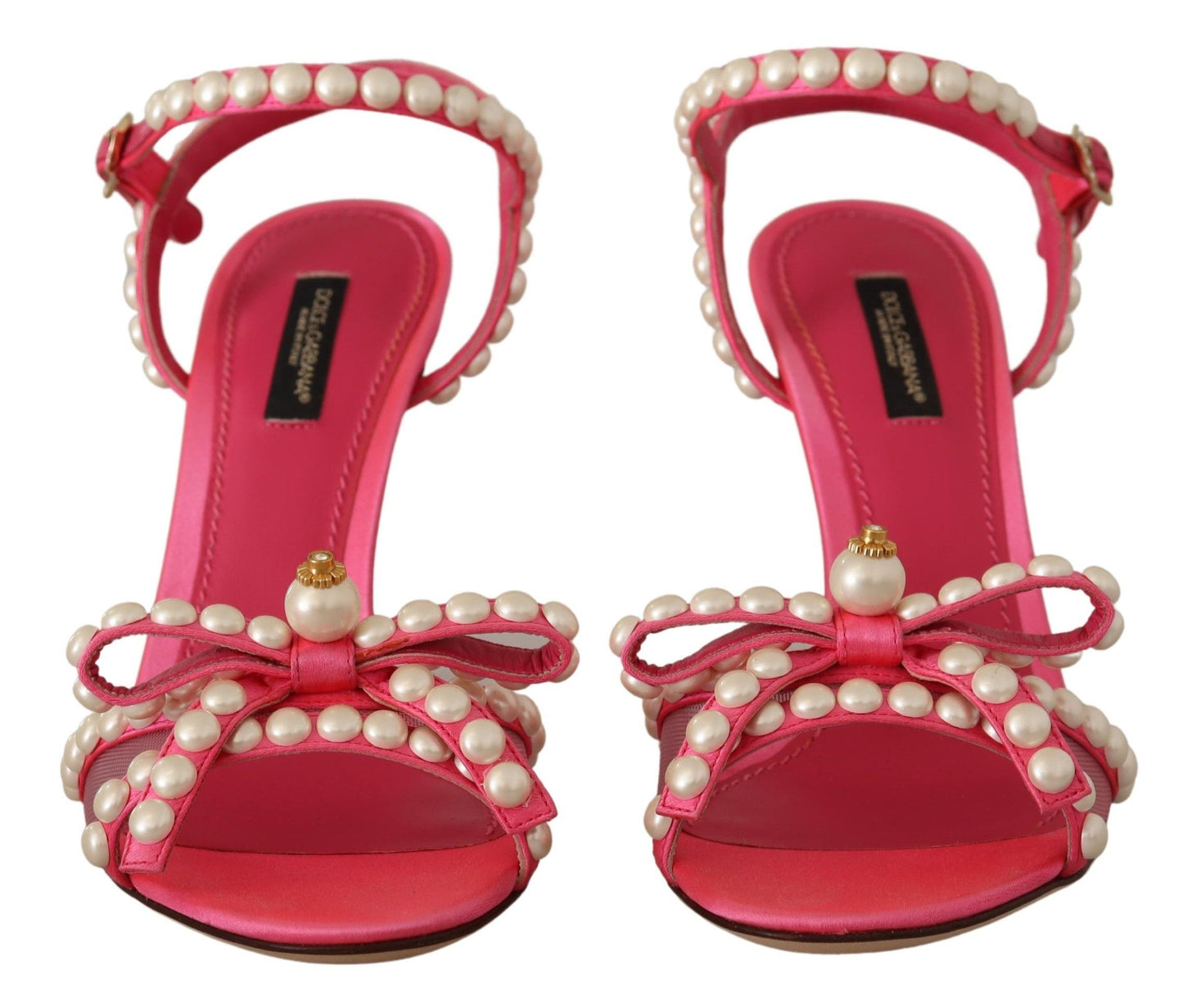 Dolce &amp; Gabbana Pink Satin White Pearl Crystals Heels Shoes