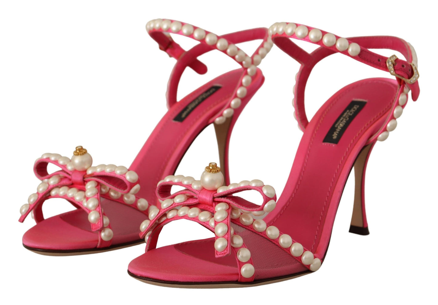 Dolce &amp; Gabbana Pink Satin White Pearl Crystals Heels Shoes