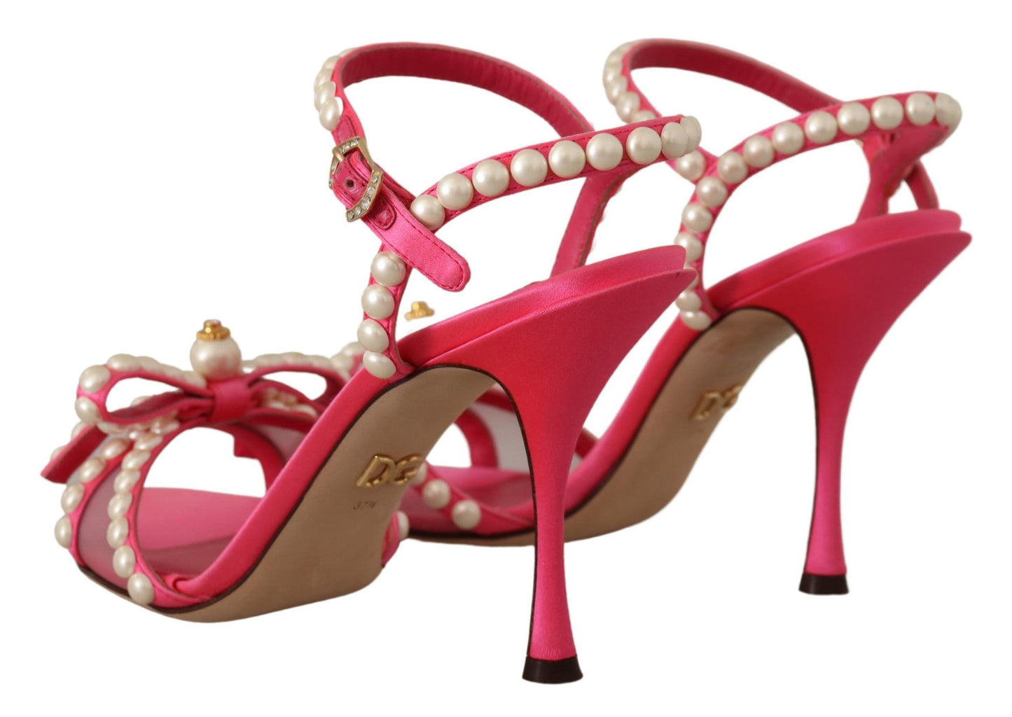 Dolce &amp; Gabbana Pink Satin White Pearl Crystals Heels Shoes