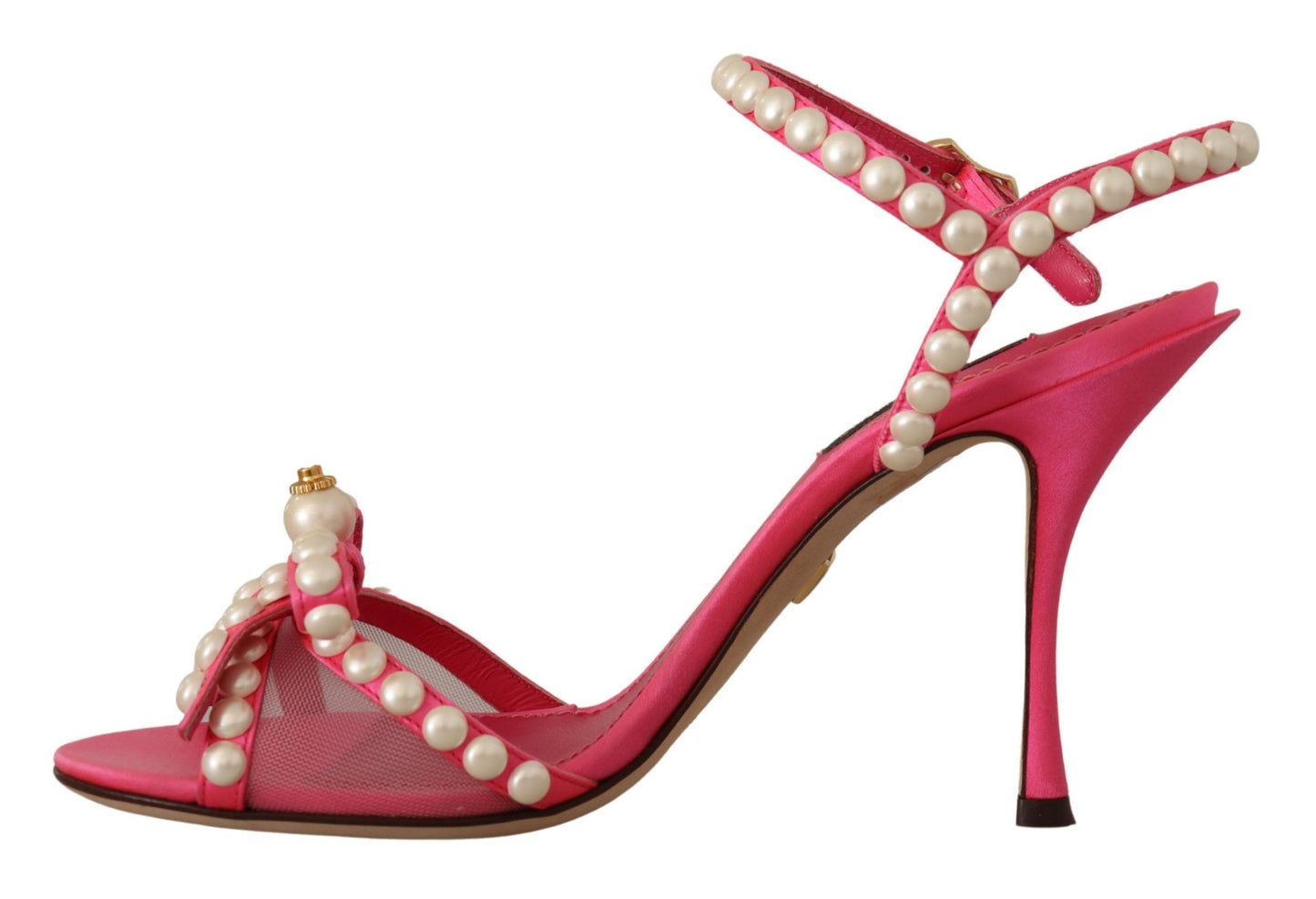 Dolce &amp; Gabbana Pink Satin White Pearl Crystals Heels Schuhe