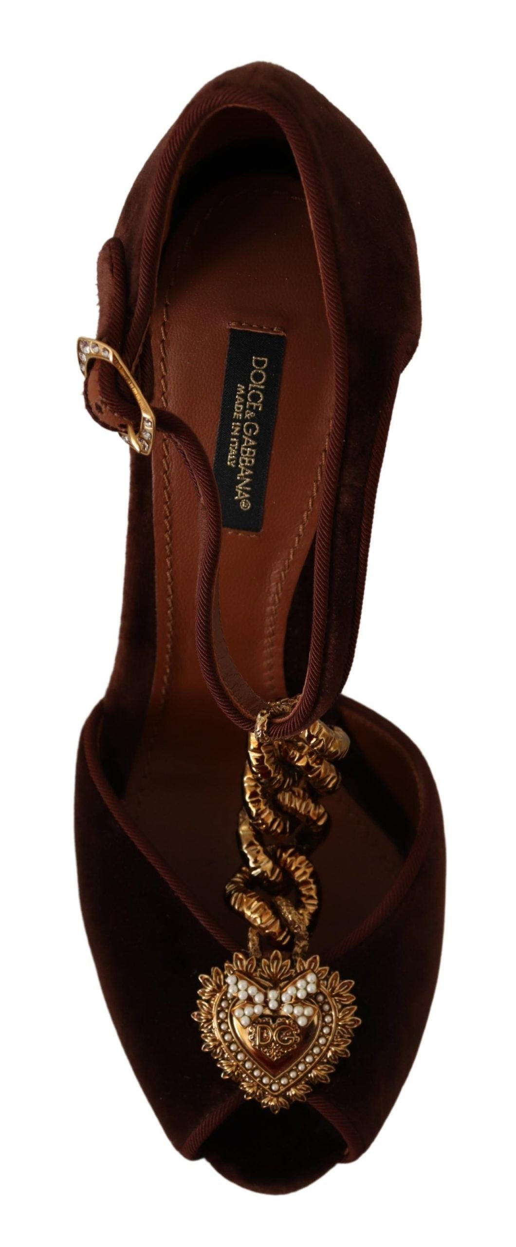 Dolce &amp; Gabbana Brown Coppar Devotion Heart Sandals Shoes