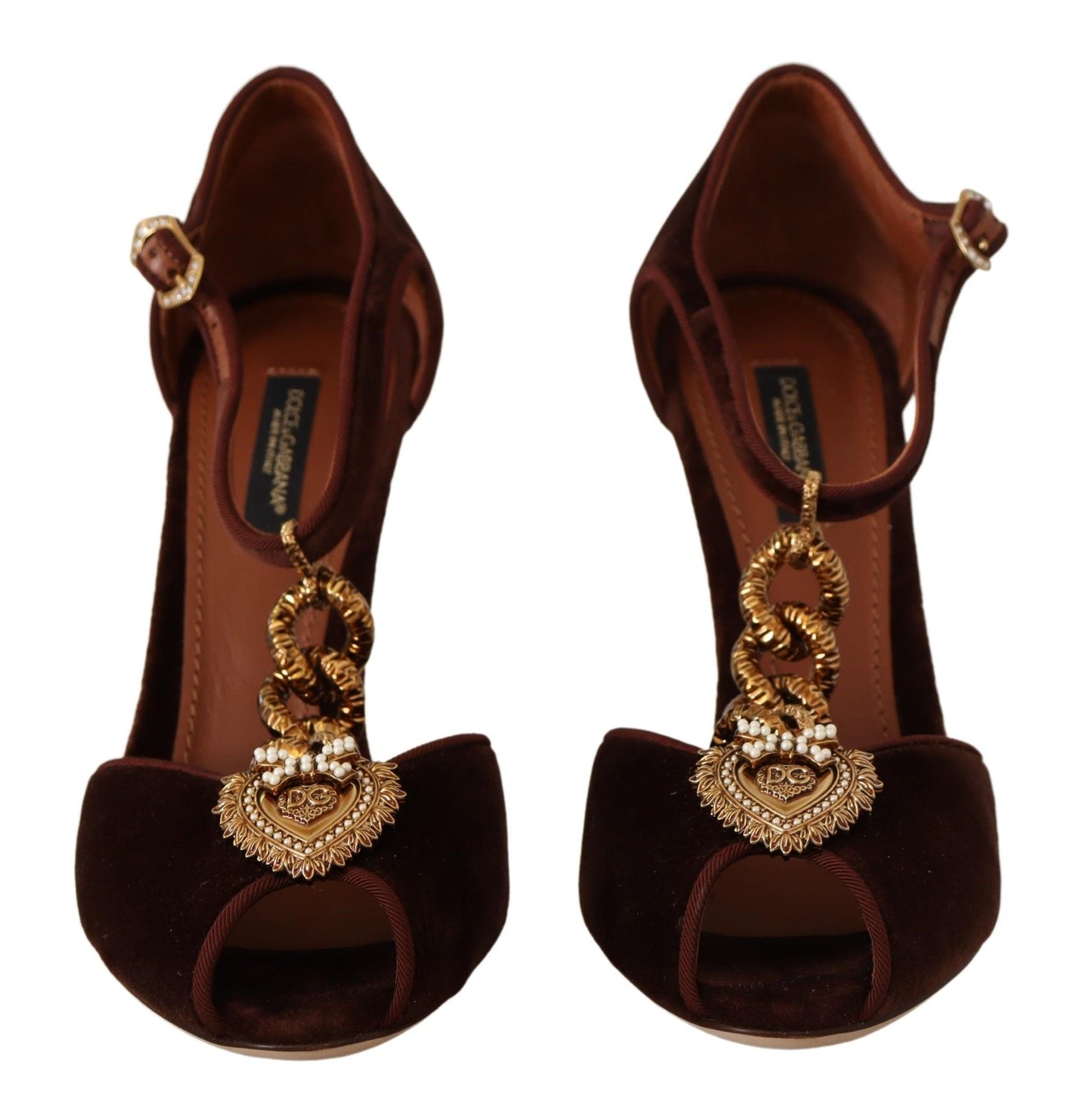 Dolce &amp; Gabbana Brown Coppar Devotion Heart Sandals Shoes