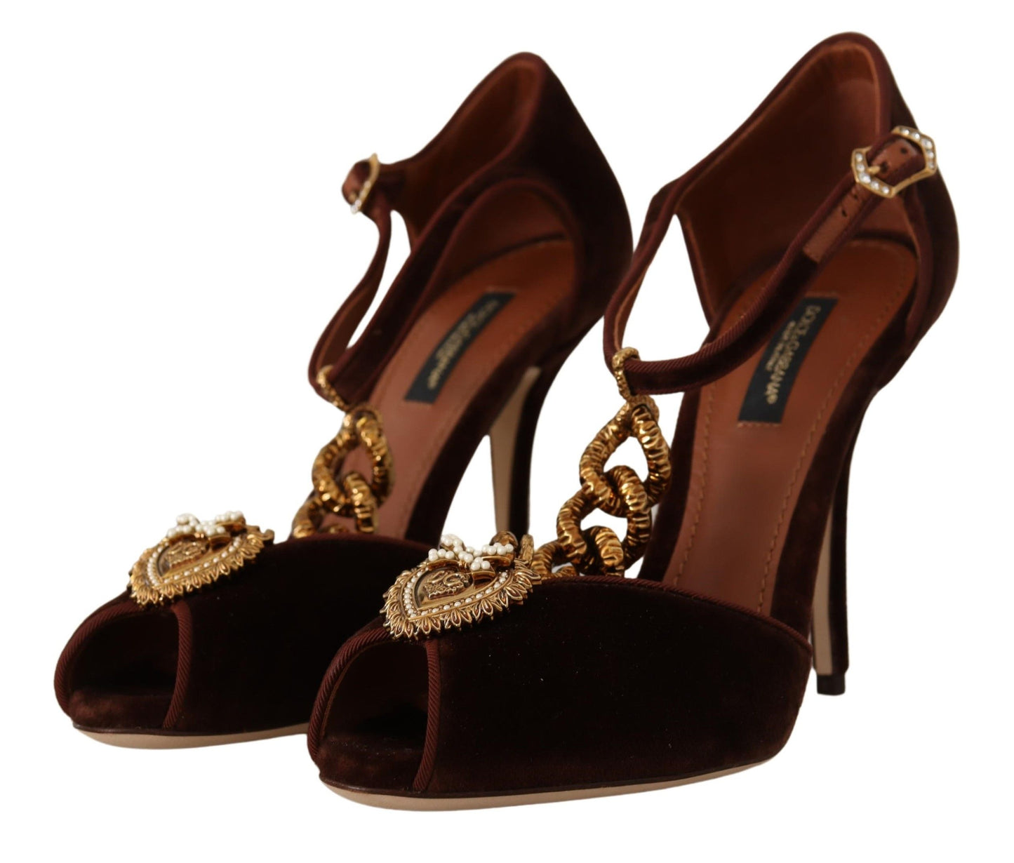 Dolce &amp; Gabbana Brown Coppar Devotion Heart Sandalen Schuhe