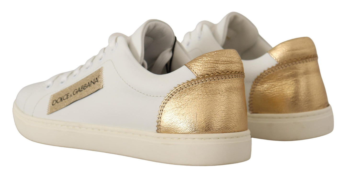 Dolce &amp; Gabbana White Gold Leather Low Top Sneakers