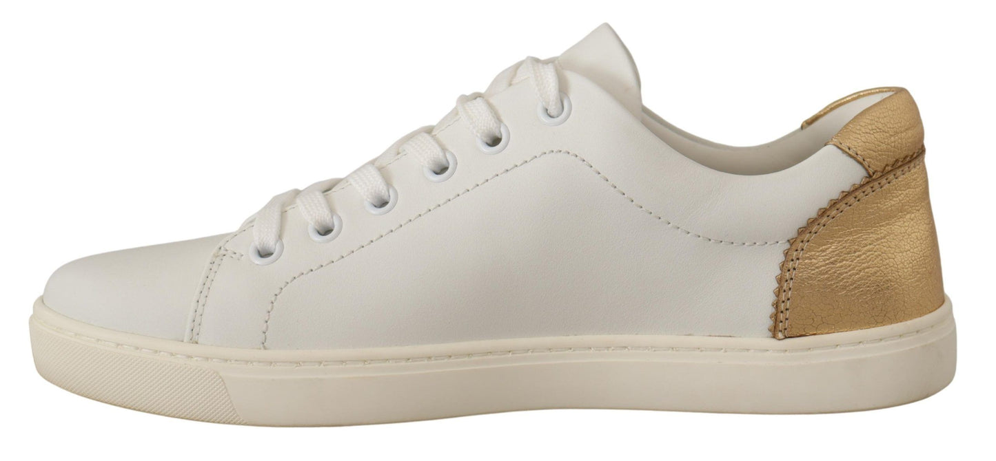 Dolce &amp; Gabbana White Gold Leather Low Top Sneakers