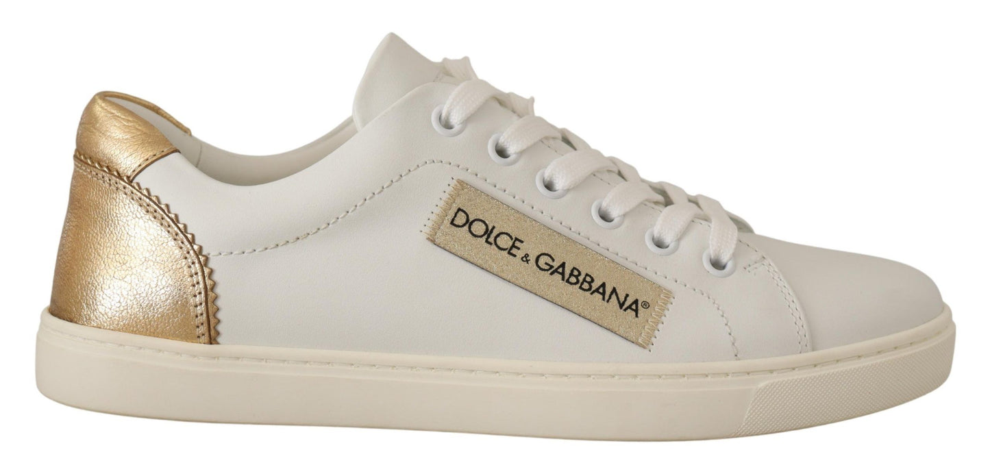 Dolce &amp; Gabbana Weißgoldene Leder-Low-Top-Sneakers