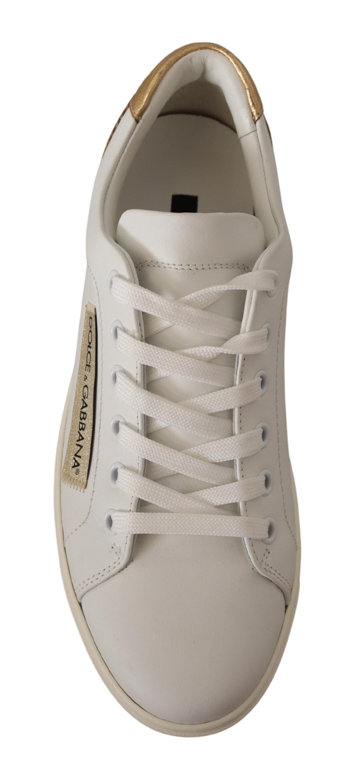 Dolce &amp; Gabbana Weißgoldene Leder-Low-Top-Sneakers