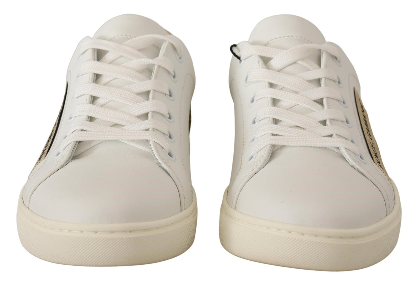 Dolce &amp; Gabbana White Gold Leather Low Top Sneakers