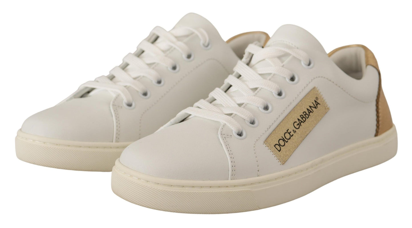 Dolce &amp; Gabbana Weißgoldene Leder-Low-Top-Sneakers