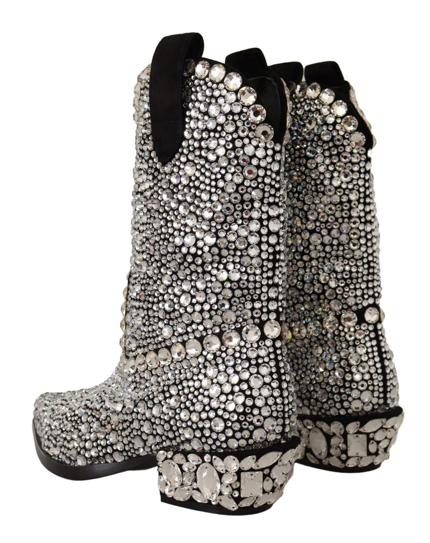 Dolce &amp; Gabbana Black Suede Strass Crystal Cowgirl Boots