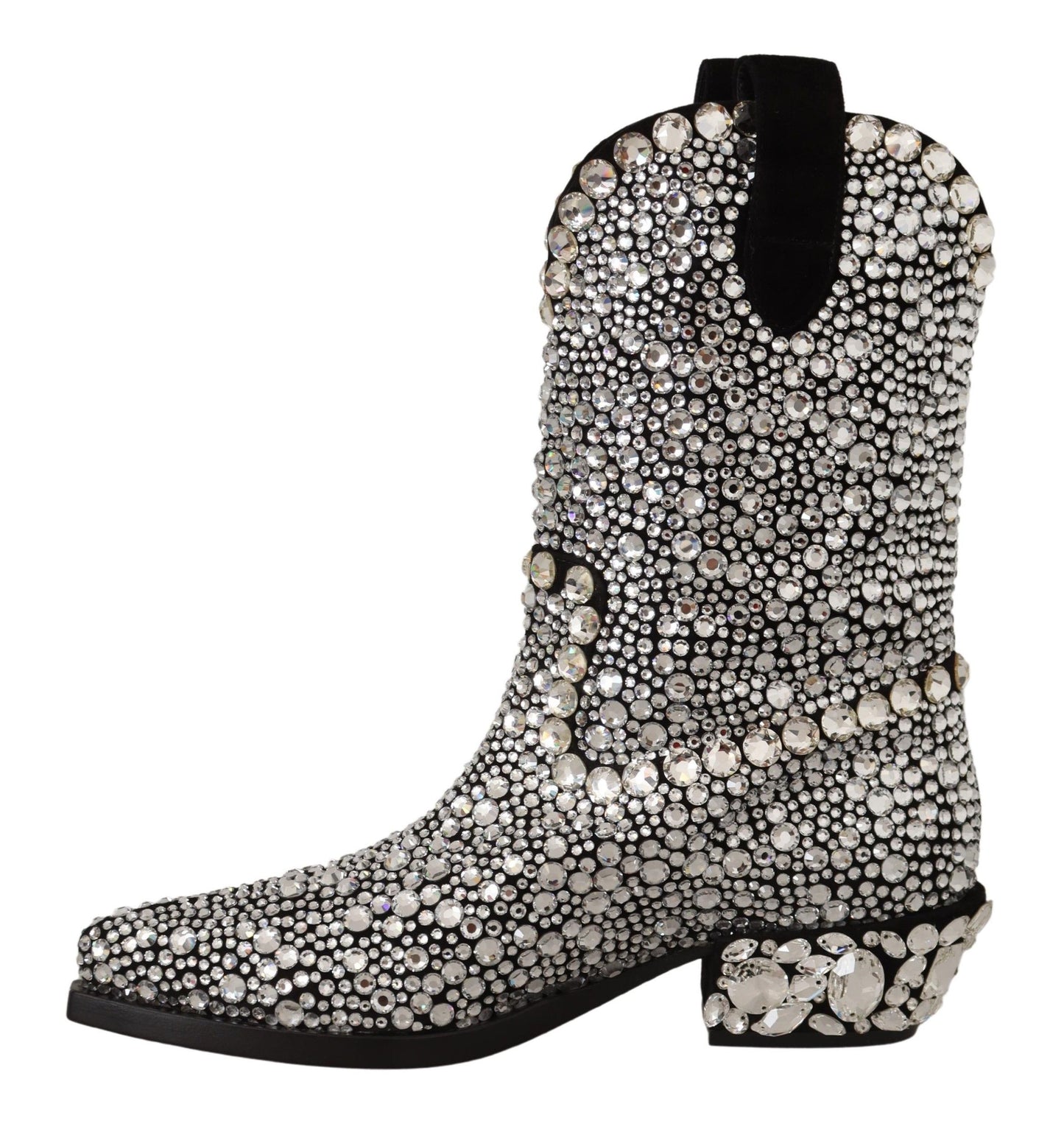 Dolce &amp; Gabbana Black Suede Strass Crystal Cowgirl Boots