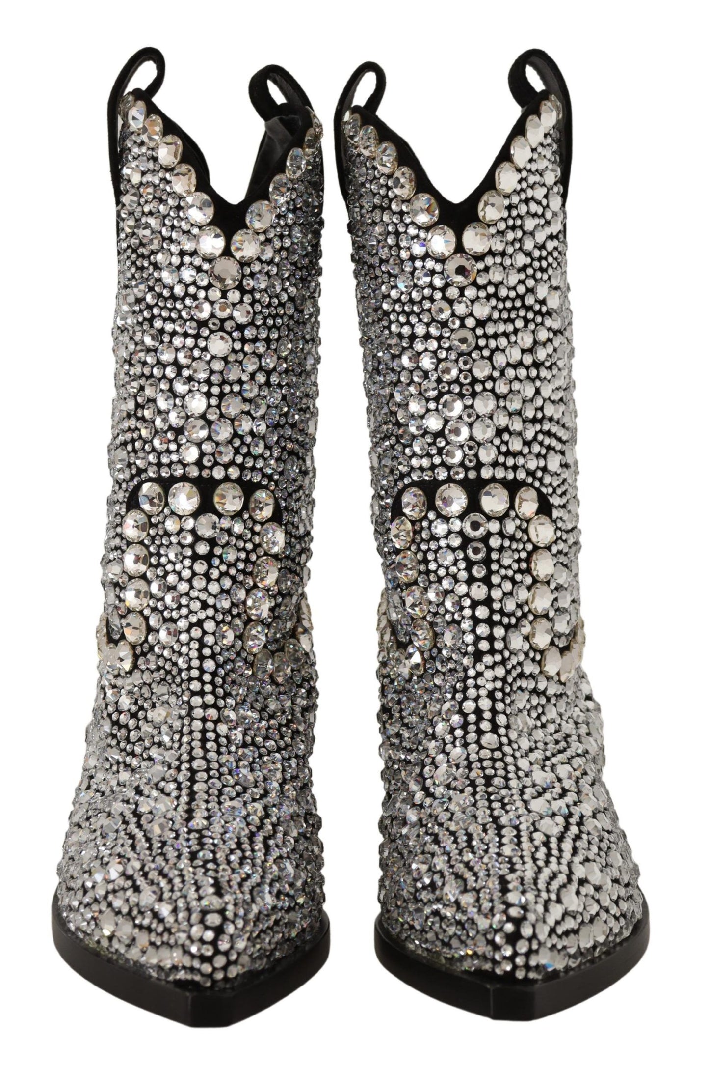 Dolce &amp; Gabbana Black Suede Strass Crystal Cowgirl Boots