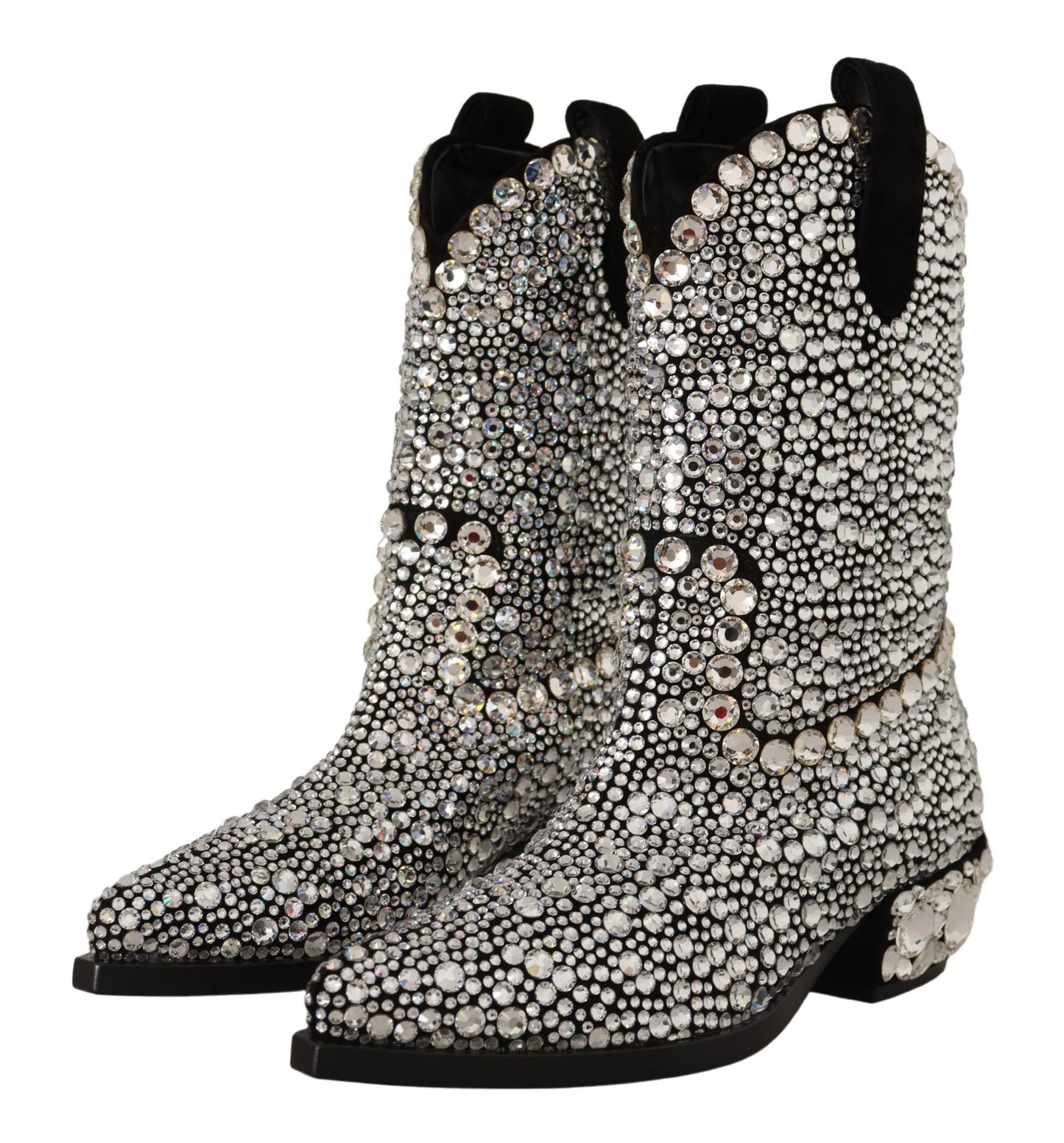 Dolce &amp; Gabbana Black Suede Strass Crystal Cowgirl Boots