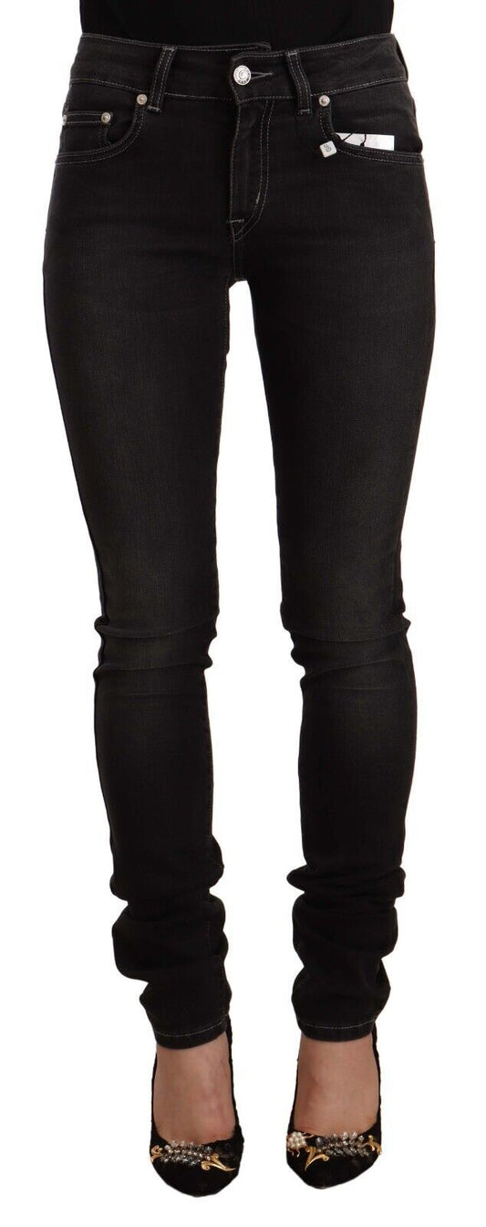 Schwarze, verwaschene Skinny-Slim-Fit-Jeans aus Baumwolle mit mittlerer Taille von GF Ferre