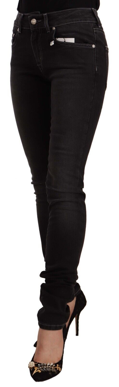 Schwarze, verwaschene Skinny-Slim-Fit-Jeans aus Baumwolle mit mittlerer Taille von GF Ferre