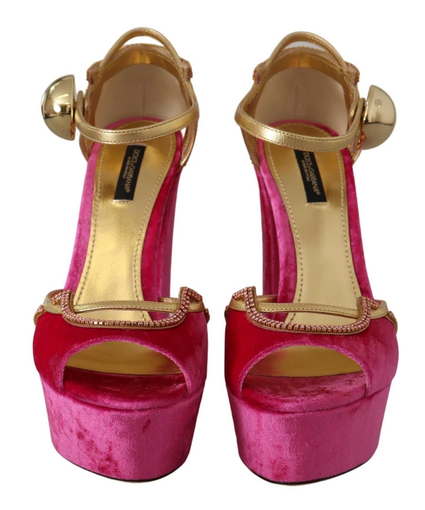 Dolce &amp; Gabbana Pink Velvet Crystal Ankle Strap Sandals Shoes