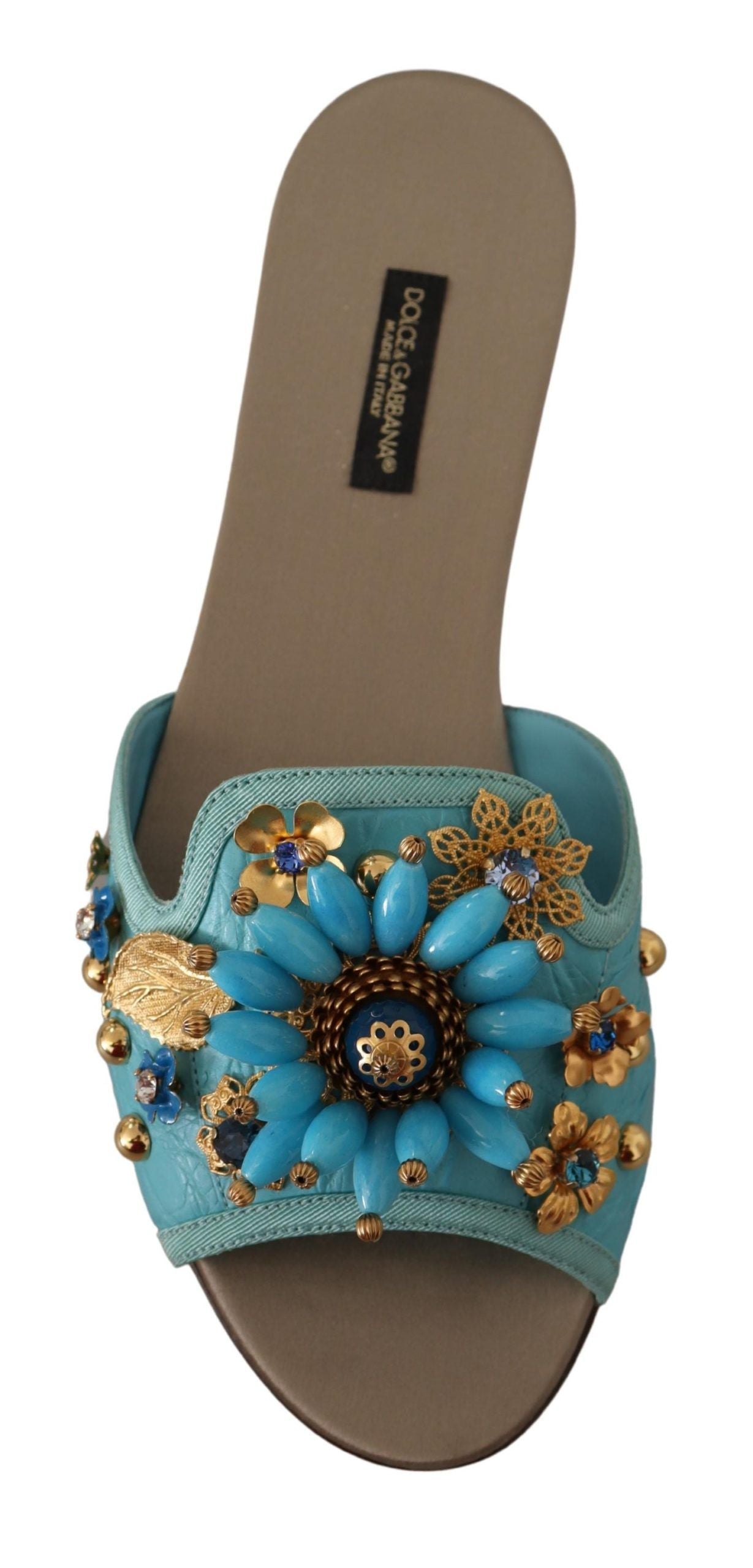 Dolce &amp; Gabbana Blue Crystal Exotic Leather Blue Crystal Sandals