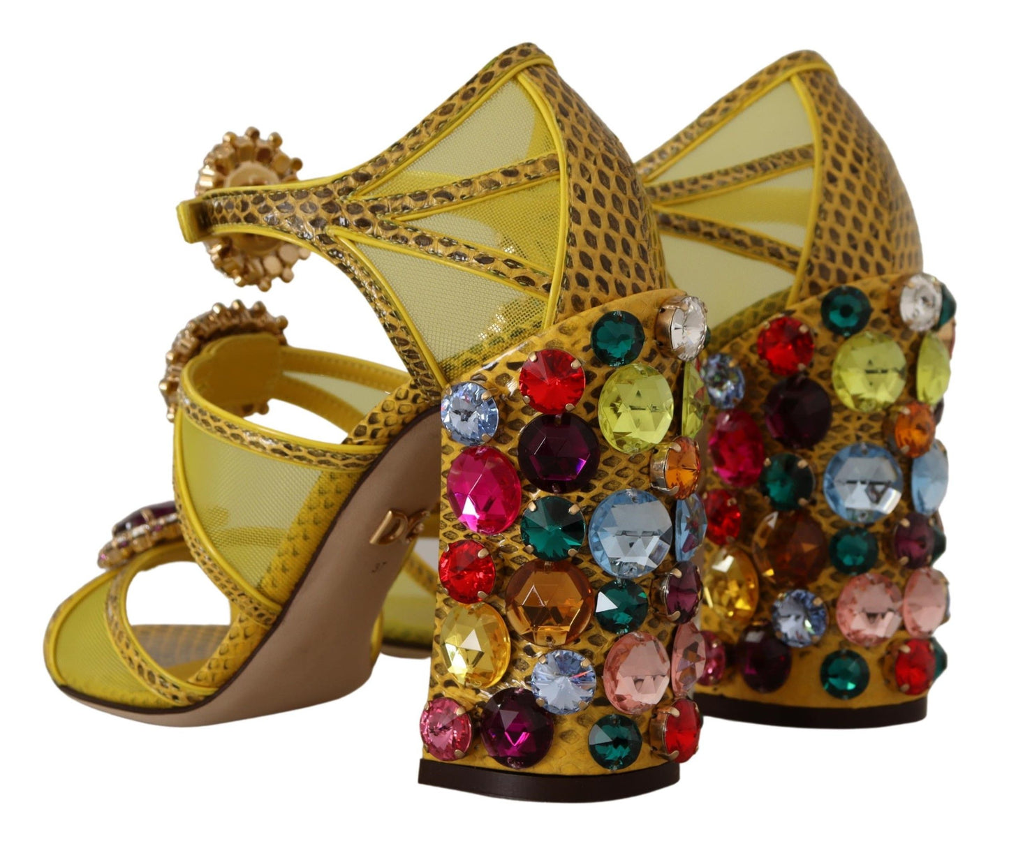 Dolce &amp; Gabbana Yellow Leather Crystal Ayers Sandals Shoes