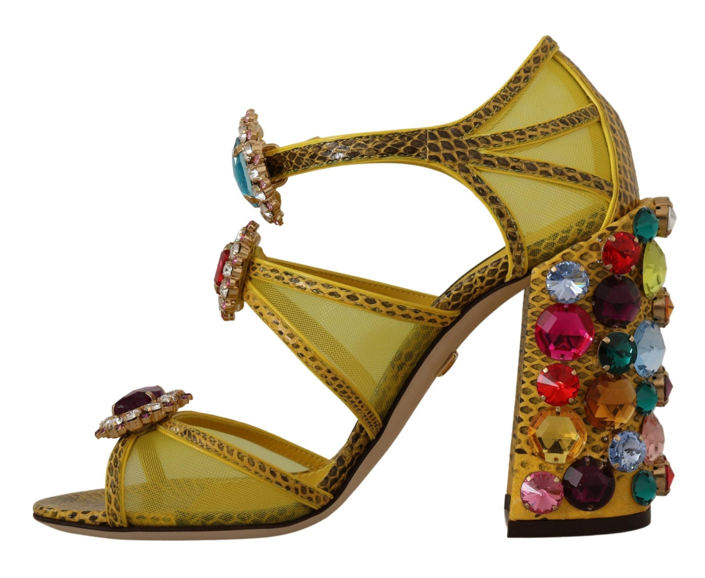 Dolce &amp; Gabbana Yellow Leather Crystal Ayers Sandals Shoes