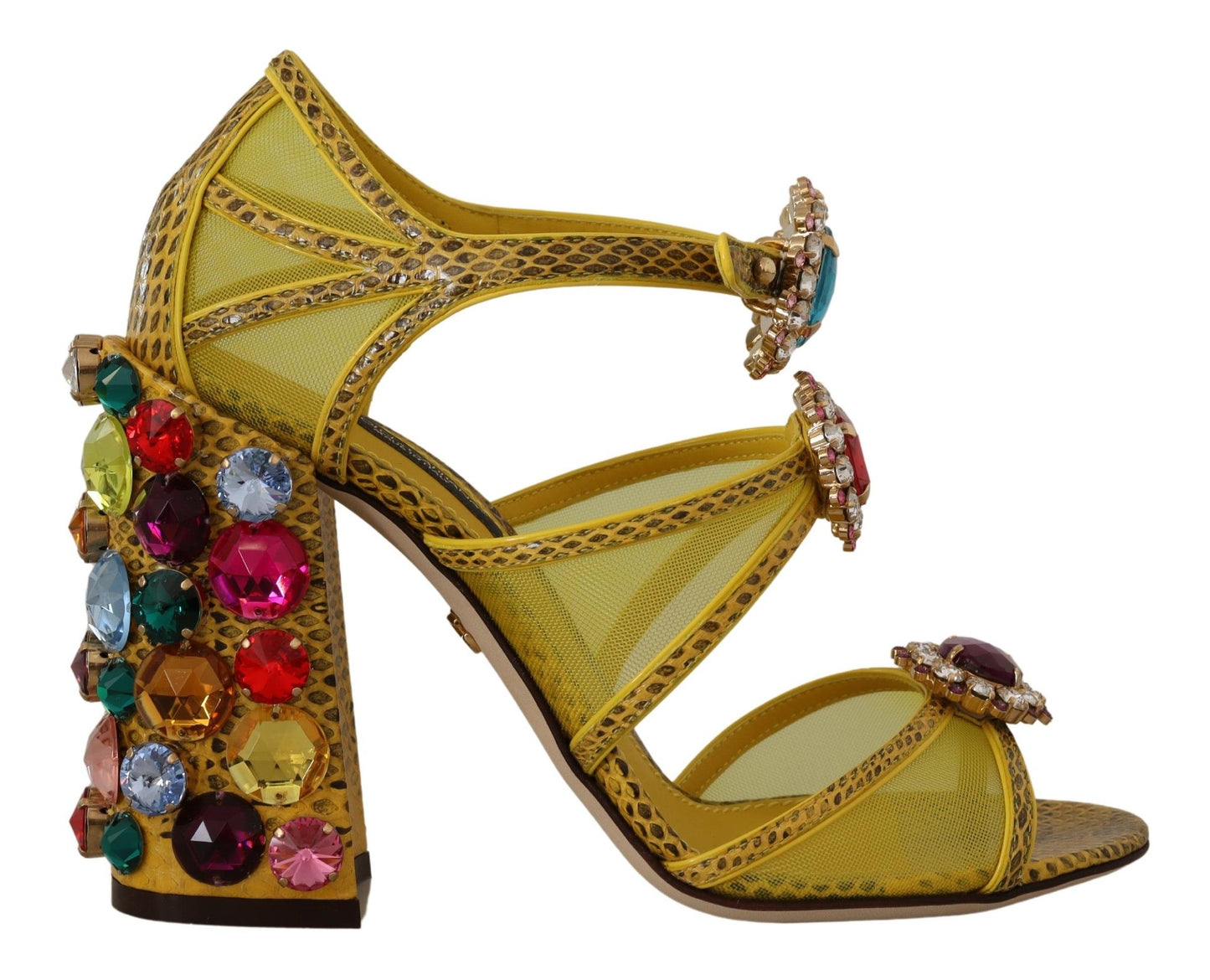 Dolce &amp; Gabbana Yellow Leather Crystal Ayers Sandals Shoes