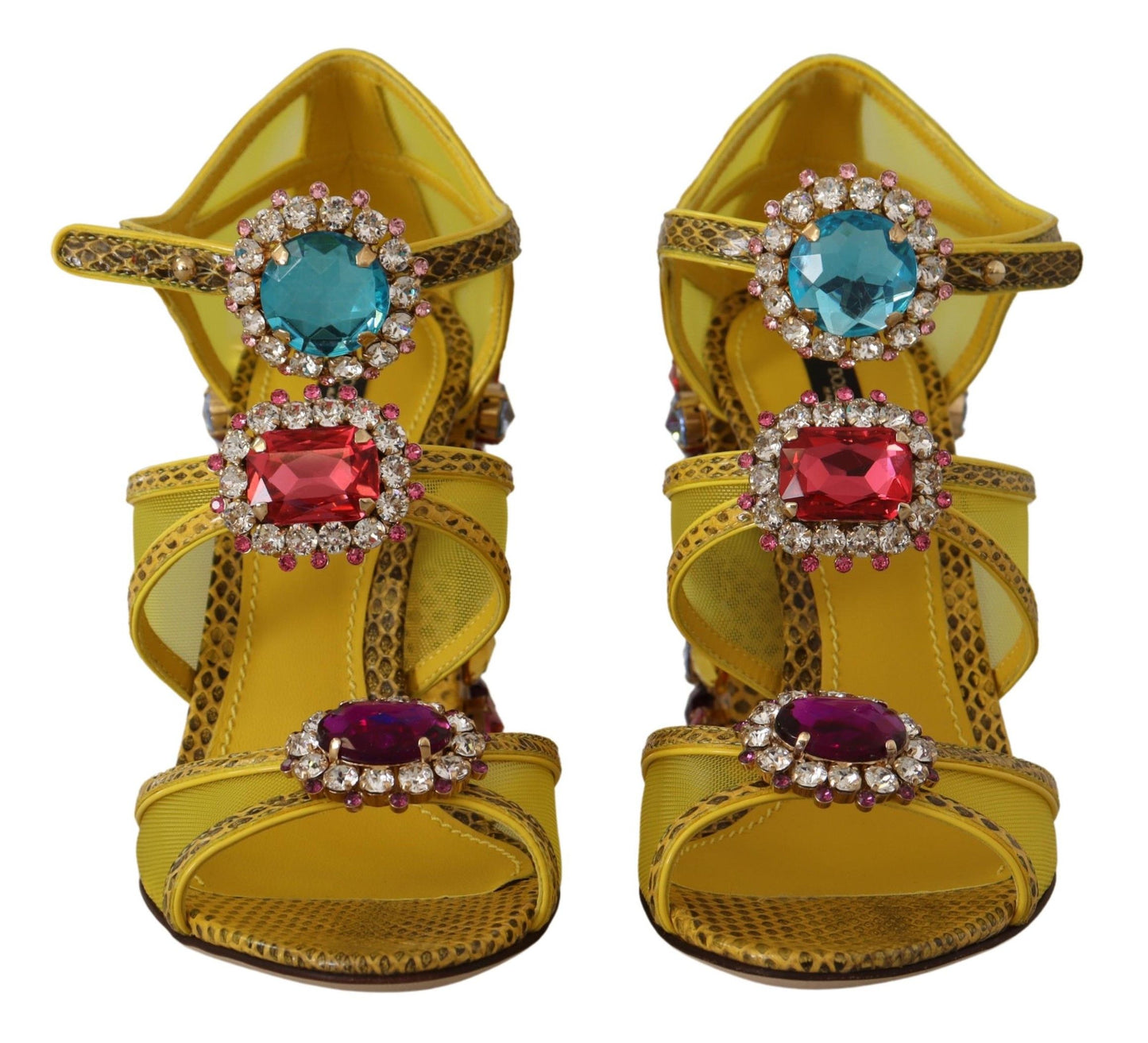 Dolce &amp; Gabbana Yellow Leather Crystal Ayers Sandals Shoes