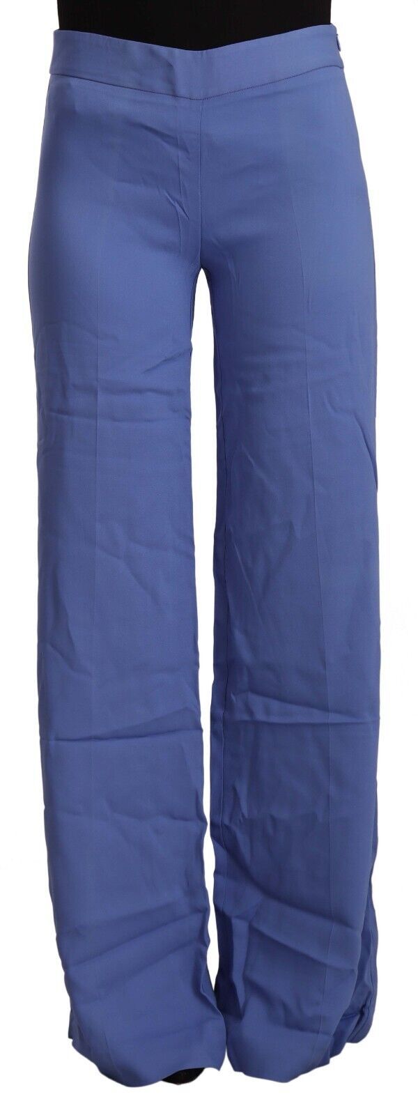 PAROSH Blue High Waist Viscose Straight Wide Leg Pantalon