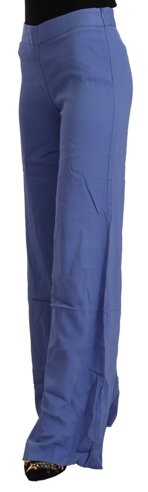 PAROSH Blaue Viskose-Hose mit hohem Bund und weitem Bein