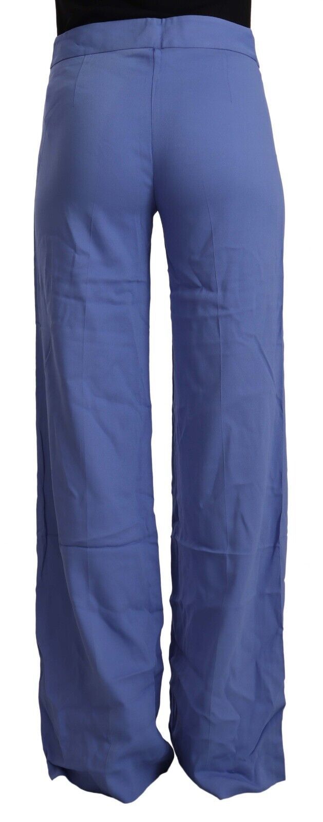 PAROSH Blue High Waist Viscose Straight Wide Leg Pantalon